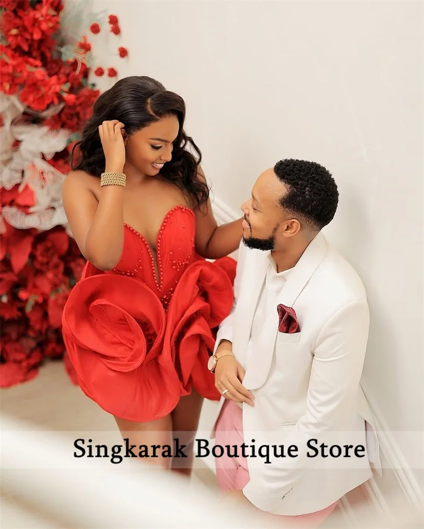 

Sexy Red Ruffle Prom Dress 2025 New Curly Unique Birthday Party Dresses Women Short Cocktail Party Homecoming Dress Custom