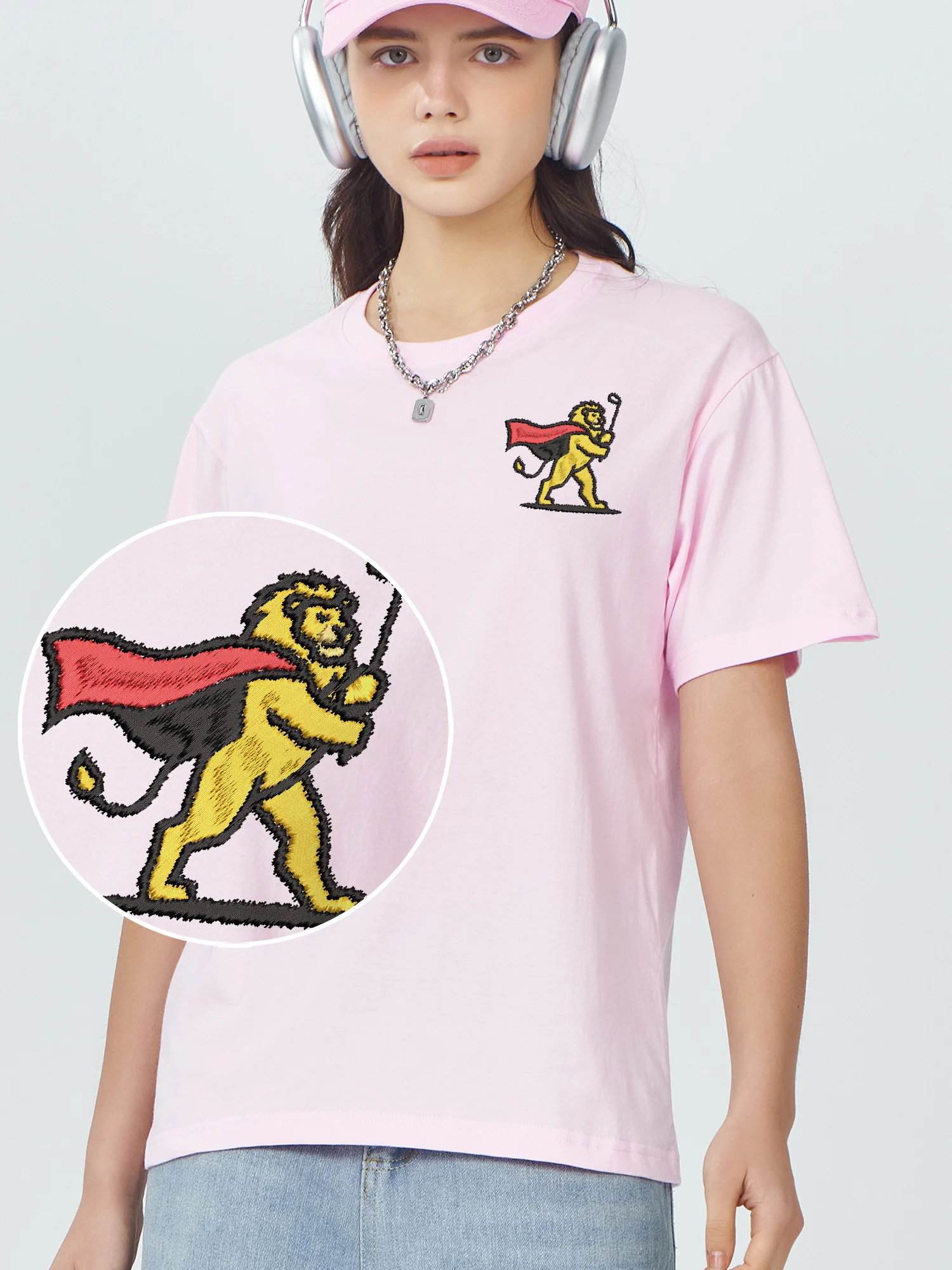Power Lion Golf Embroidered Short Sleeve 100% Cotton Comfortable Casual Fashionable Embroidery T Shirts Couple Summer Tops