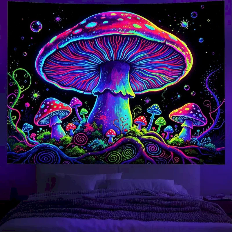 VIKAMA Blacklight Skull Red Rose Sunset Tapestry UV Reactive Wall Hanging Trippy Psychedelic Room Decor