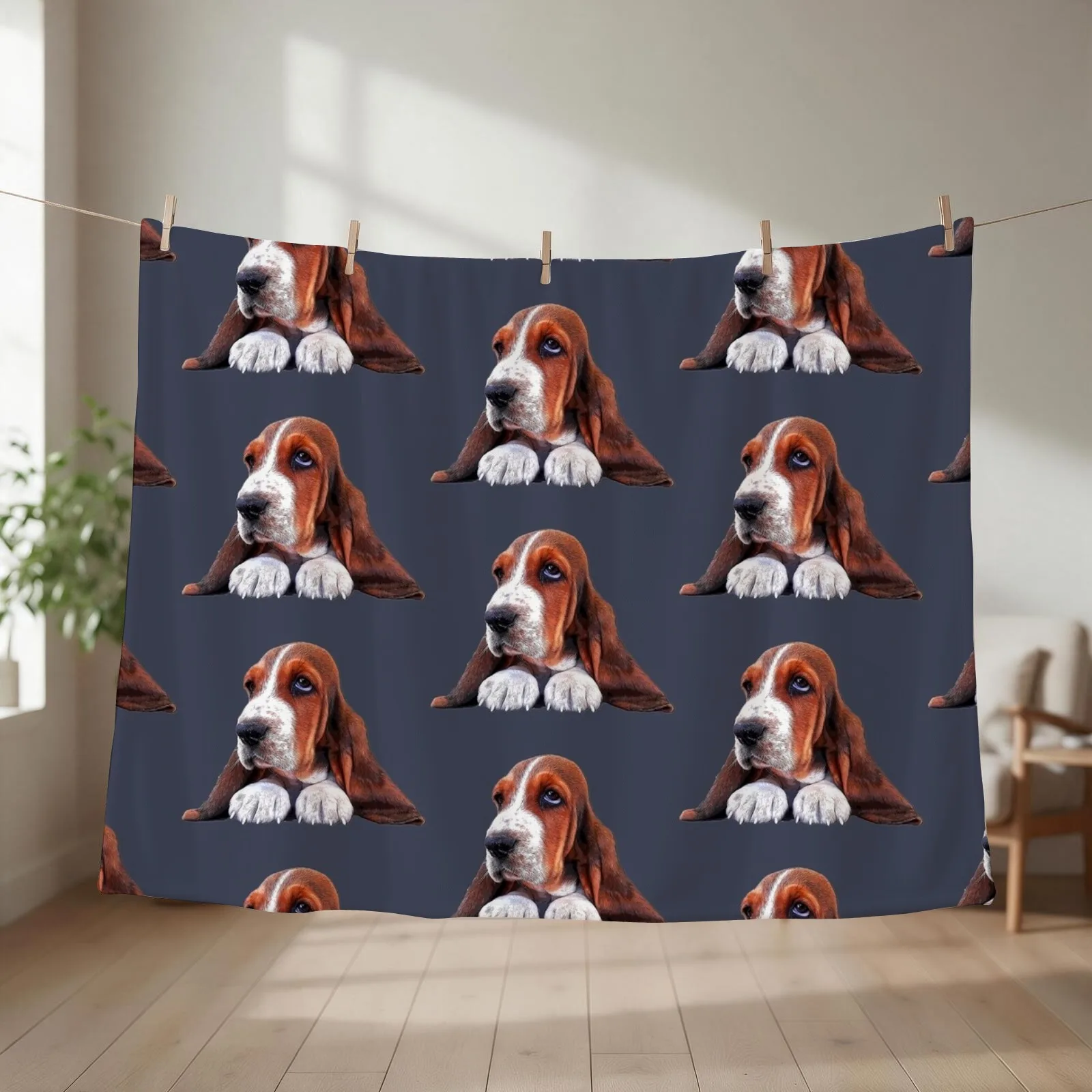 Basset Hound Puppy Dog Throw Blanket couch cozy soft plush fuzzy picnic outdoor blanket