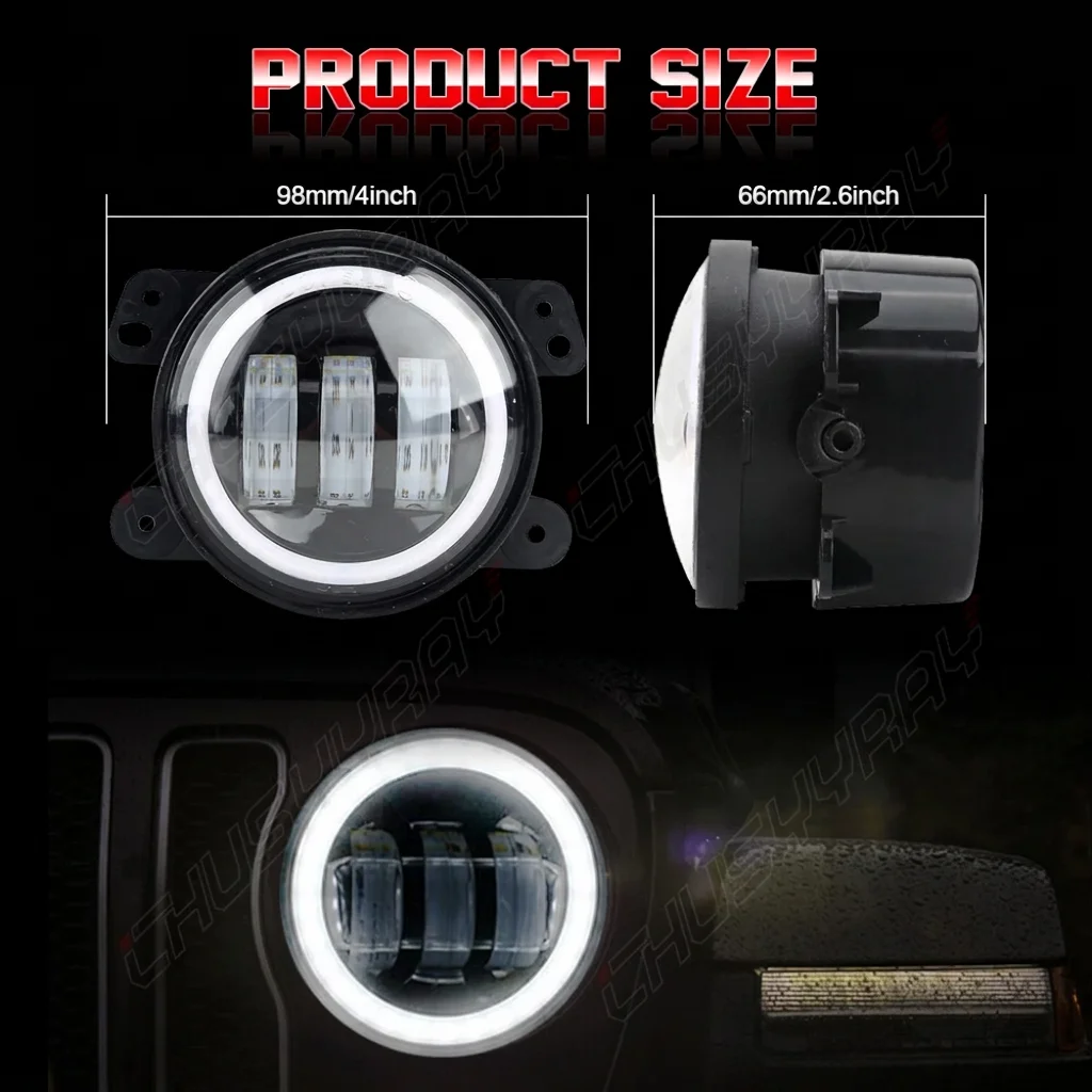 2x 4 Inch Round Fog Lights Driving Lamps For Jeep Wrangler JK TJ LJ 2003-20