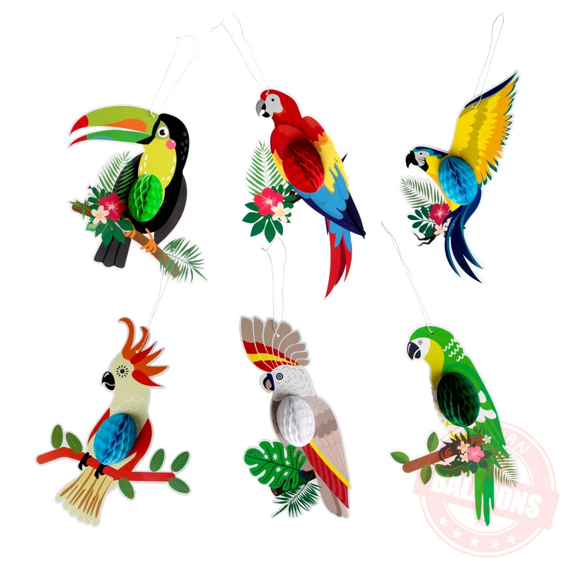 6pieces/Set Tropical Birds Honeycomb Paper Cut Parrot Hawaii Summer Beach Theme Party Decoration Birthday Celebration Supplies