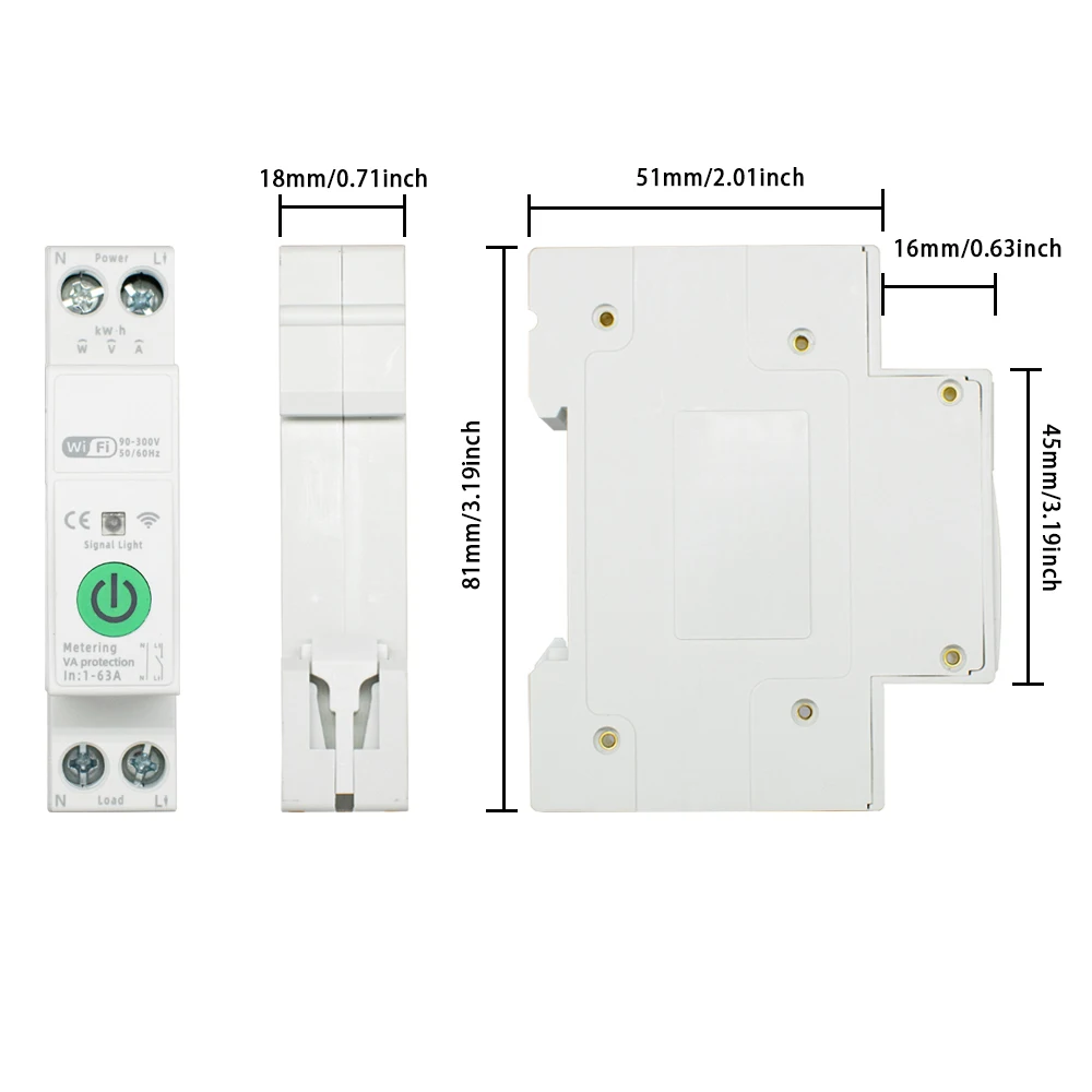 WIFI Circuit Breaker Switch Smart Tuya Energy Meter Voice Remote Control Timer Relay Voltage Current Protection 1-63A Adjustable