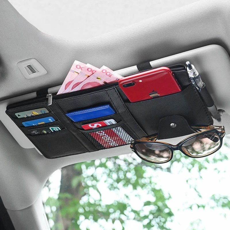 ZK30 Car Sun Visor Bill Pen Business Card Holder CD DVD Organizer Storage Box Sunglasses Clip Stowing Tidying Car Accessories