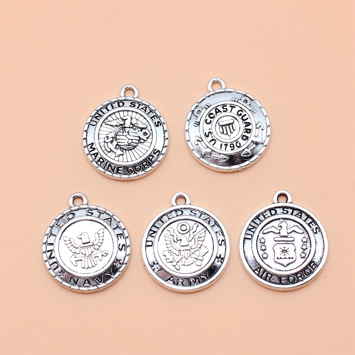 5pcs Antique Silver Color U.S. Military Police Signage Charms Collection For DIY Jewelry Making, 5 Styles, 1 of Each