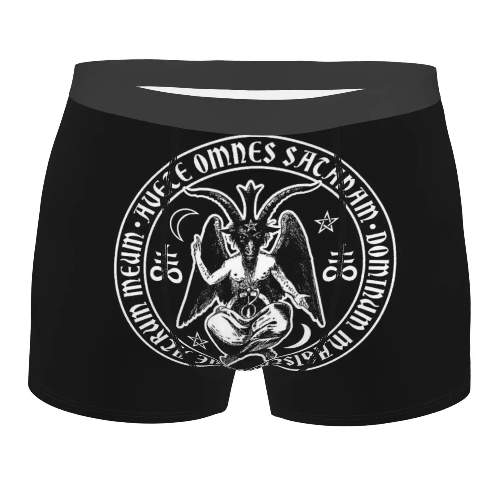 Baphomet Satanic Crosses With Hail Satan Underwear Men Stretch Boxer Briefs Shorts Panties Soft Sexy Underpants For Male