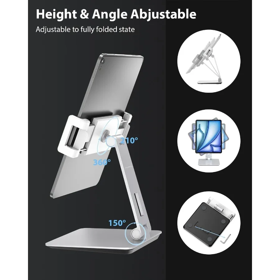 マクソナー タブレットスタンド デスク用 360度調整可能 アルミ合金製 回転式 iPad 充電対応 タブレットホルダー iPad Pro Air Mini対応 ベッド用