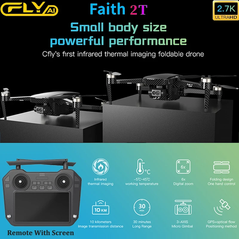 New C-FLY Faith 2T Drone 2.4GHz 2.7K 25fps 3-Axis Gimbal Camera GPS 256*192 Thermal Imaging Obstacle Avoidance RC Quadcopter Toy