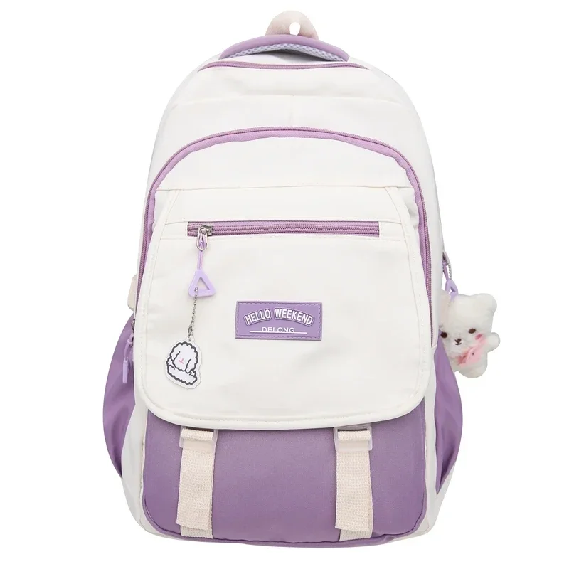 Bolsa de escola de nylon de grande capacidade para mulheres, monocromática, zíper, softback casual, linha de costura, alta qualidade, nova, 2024