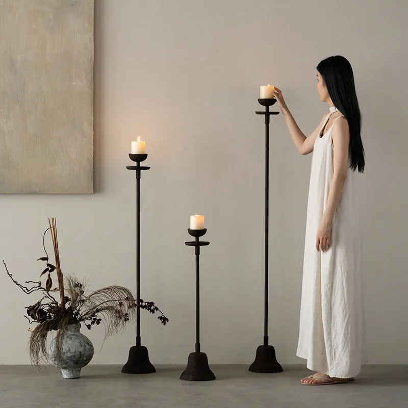 Wabi-Sabi Floor Candle Holder Vintage Iron Zen Decor Rustic Antique Candleabra Home Interior Meditation Aesthetic Centerpiece
