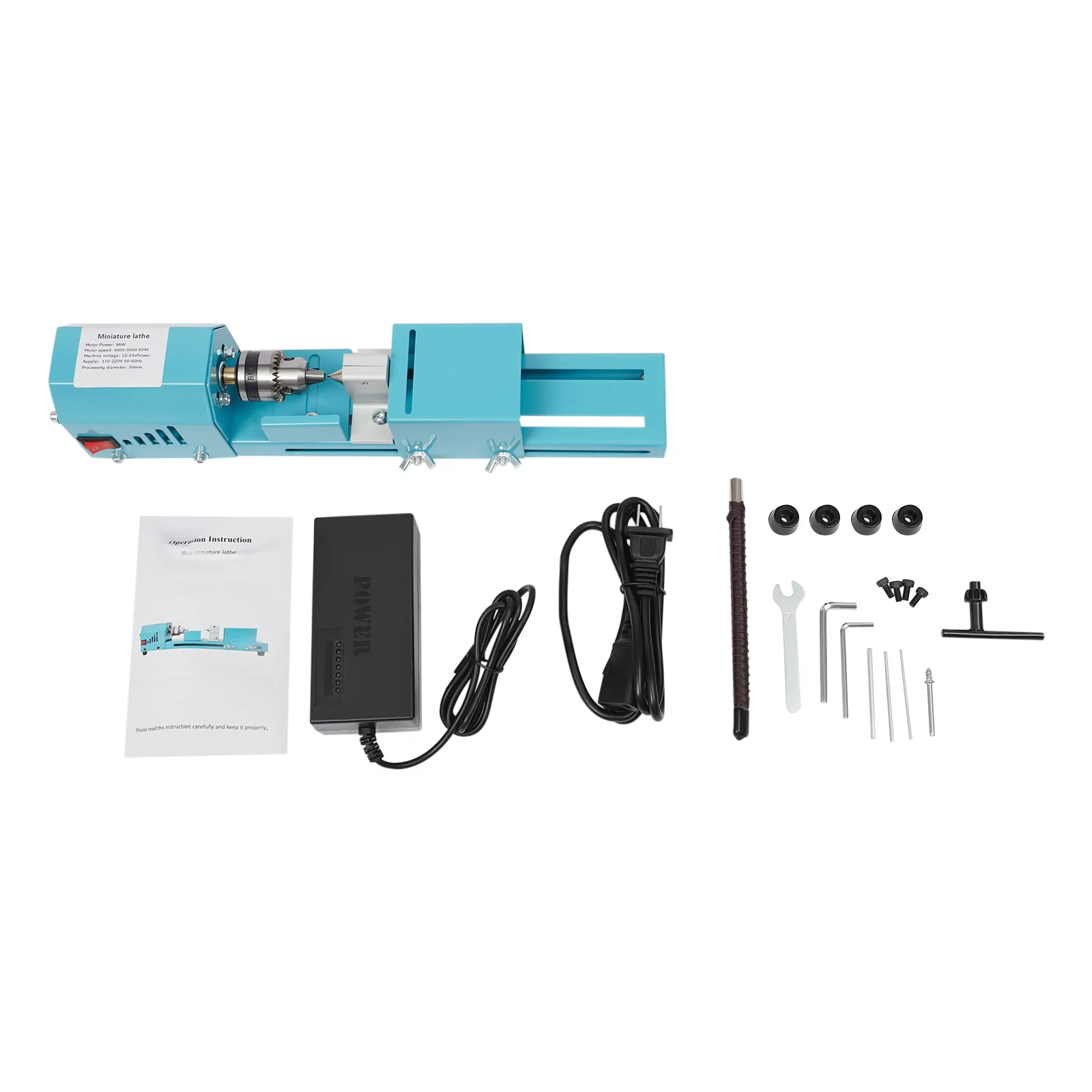 96W Mini Lathe Machine 4000-9000rpm 7 Gears US Plug 1.97in Processing Diameter for Table Woodworking