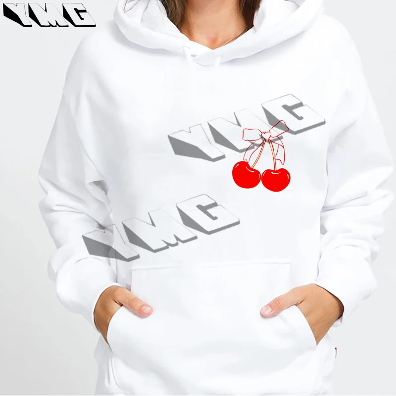 Y2K Cute Cherry Printed Thick Cotton Hoodie Women's Casual Hoodie Retro Hoodie Autumn Extra Large Loose Hoodie Sportswear E-girl