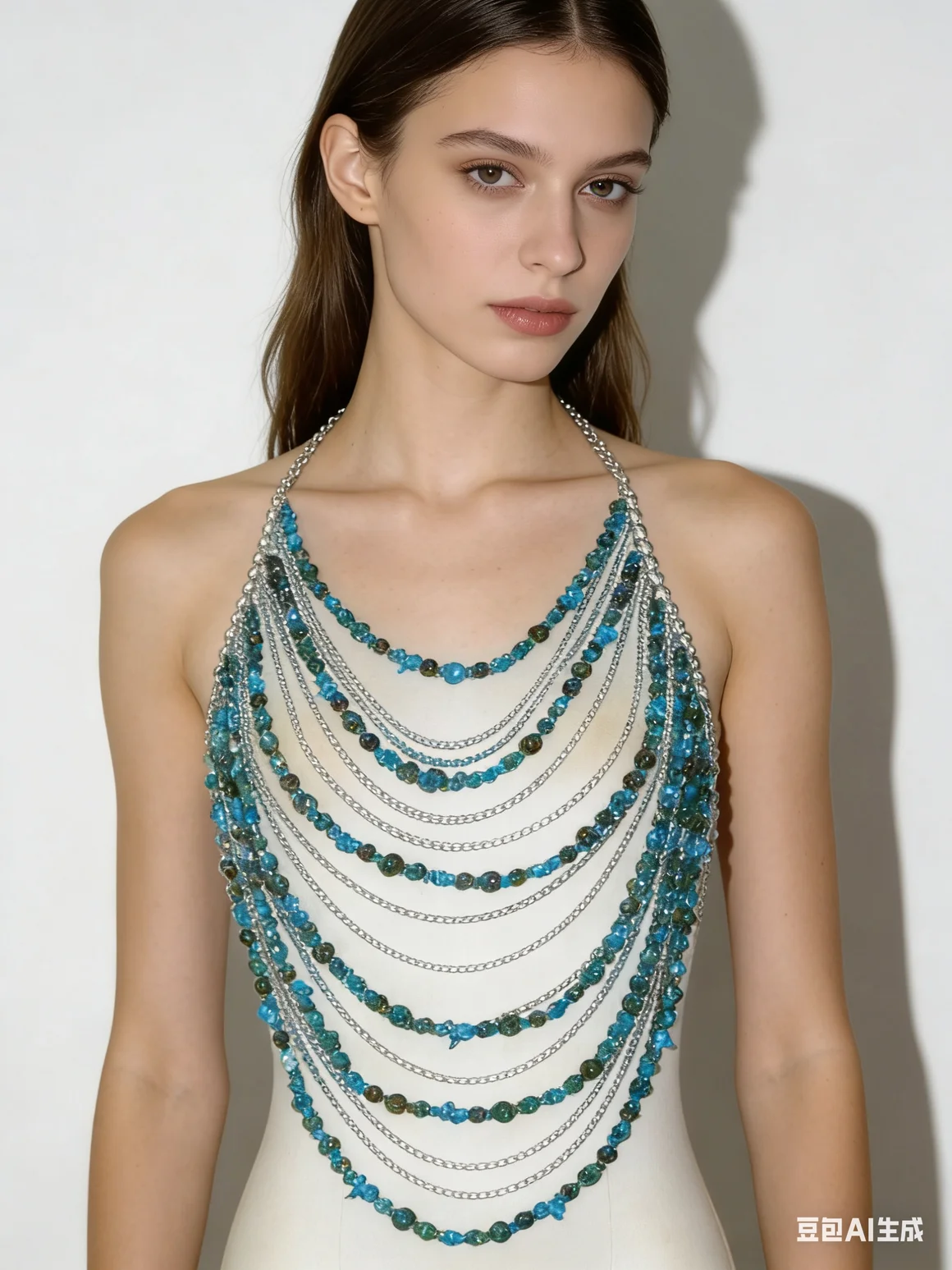 

Trendy Nautical Multi Layer Body Chain Sexy Women Silver Blue Starfish Stone Beaded Chest Harness Top Boho Beachwear Lingerie