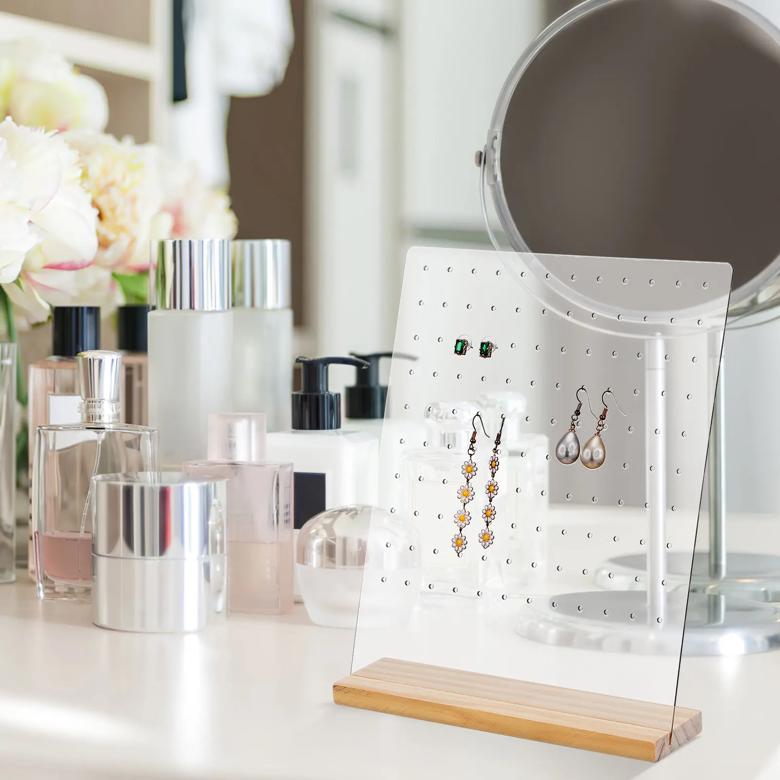 4Pcs Wood Earring Display Stand Transparent Acrylic Detachable Base Jewelry Organizer Stud Holder Storage Rack 120 Holes