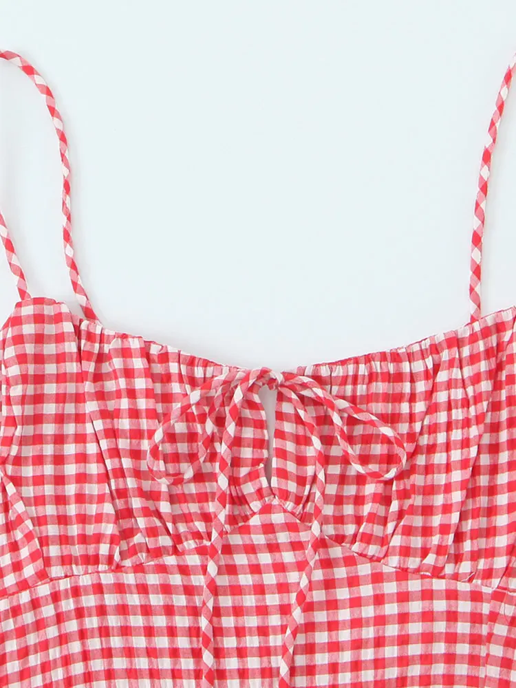 Sexy schickes langes Damen-Cami-Kleid, ärmellos, kariertes Partykleid, Mode, 2025, Sommer, schickes, elegantes Abend-Clubkleid