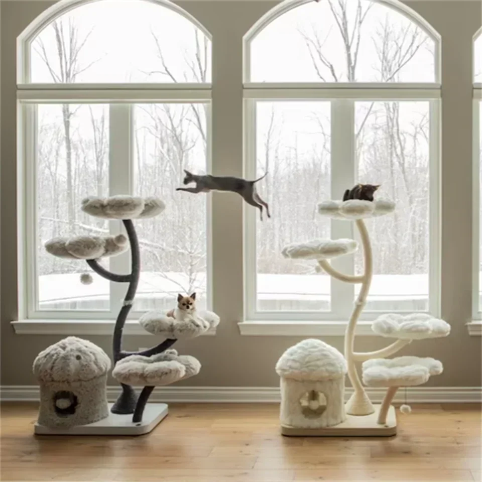Rumah Kucing Kayu Bunga Menara Pohon Kayu Modern Memanjat
