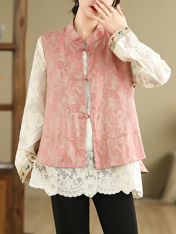 Coreano chino Sle bordado Floral Svel Stand Collar desgaste bidireccional corte etiqueta chaleco ajuste suelto uso diario temporada de primavera