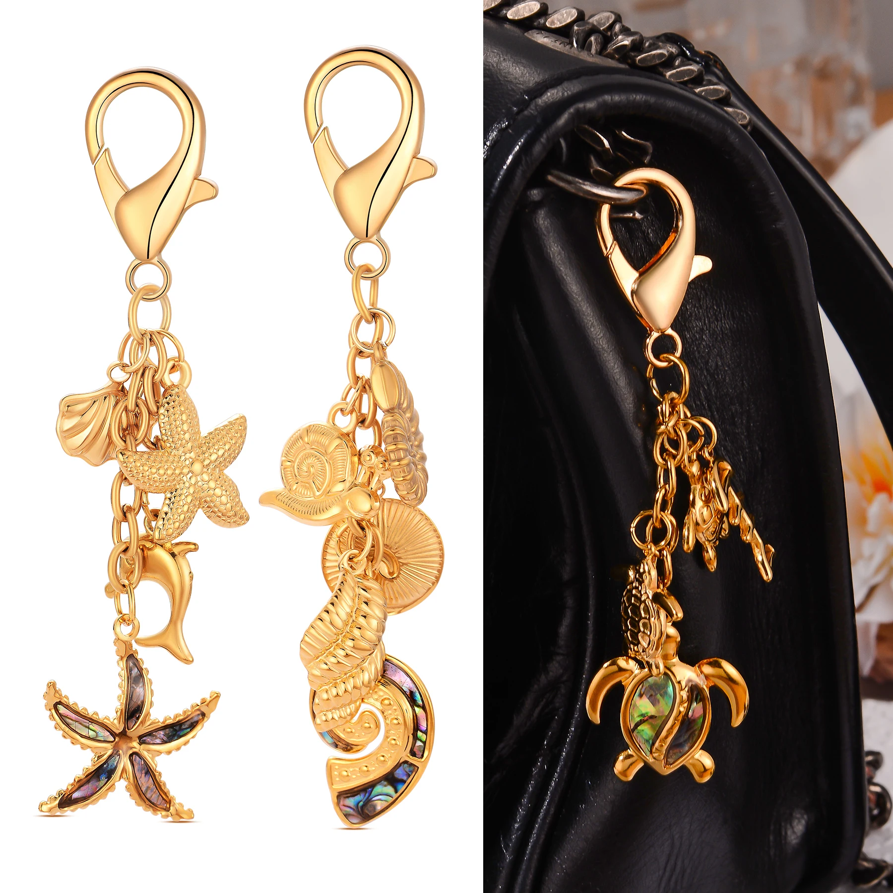 

10Pcs Wholesale Fashion Metal Handbag Car Key Earphone Box Keychain for Women Ocean Style Pendant Decoration Accessories