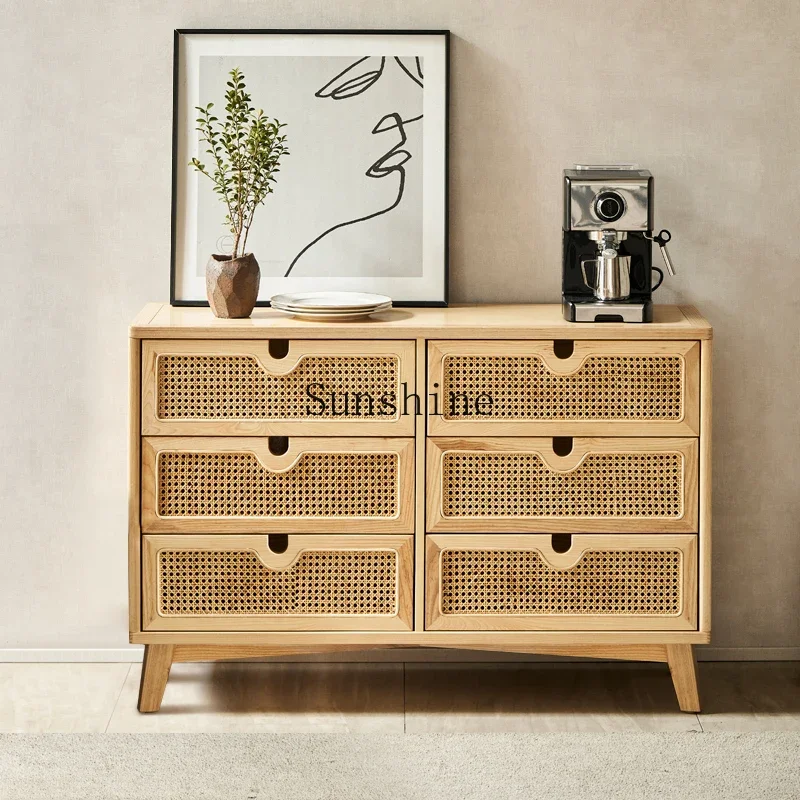 

Nordic solid wood rattan chest of drawers simple modern living room drawer locker