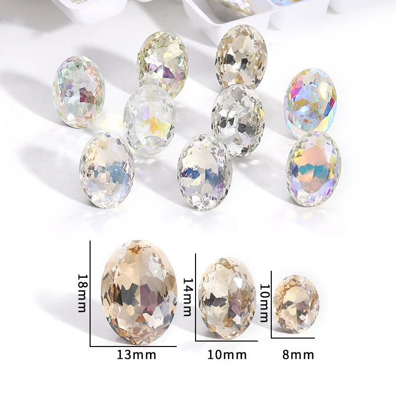 Loose Oval Gem Glass Sew On Rhinestones For Pointback Jewelry Making Strass Glitter Crystal Diamond Clothes Sewing Accessories