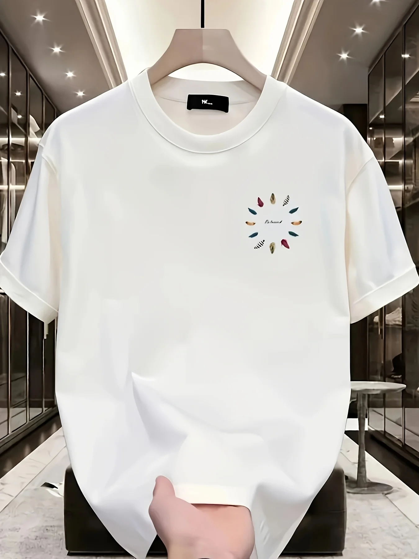 Men's Summer 100 Cotton Fashionable Casual Colorful Feather Vitality Printed Loose Sports Round Neck Short Sleeve T-shirt Top view 2