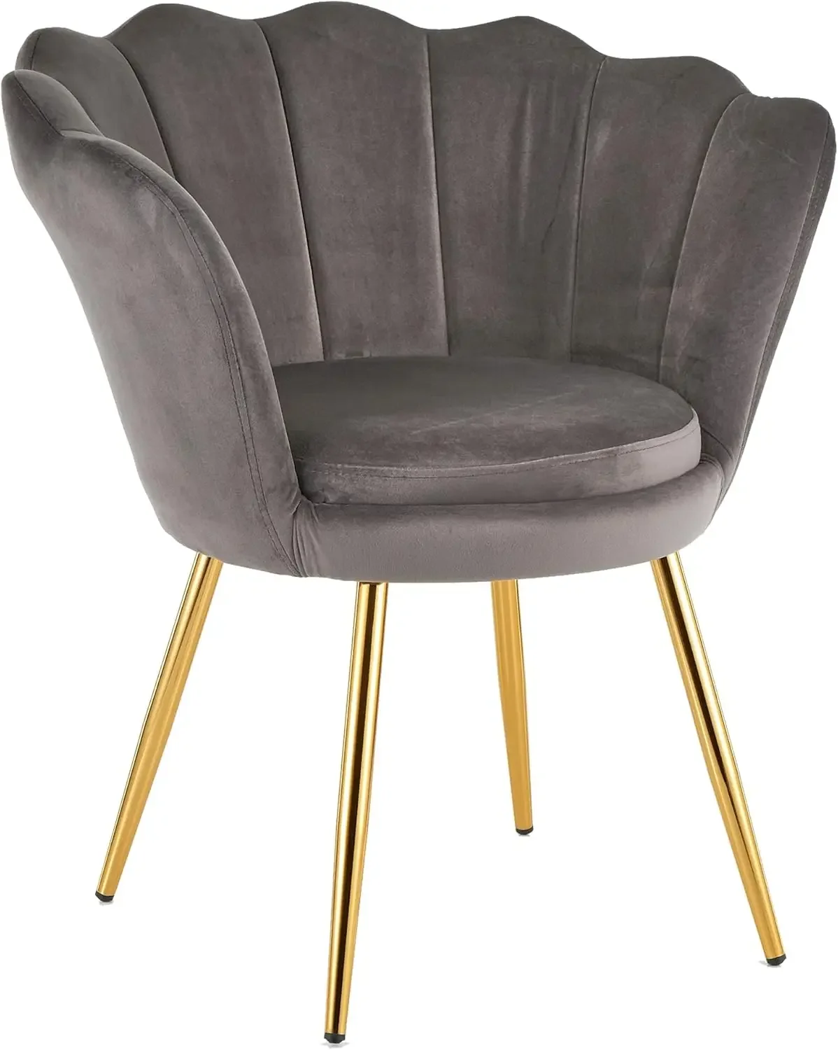 

Velvet Upholstered Accent Chair with Shell Backrest and Gold Legs Living Room and Bedroom Armchair Relax Chair (Grey)