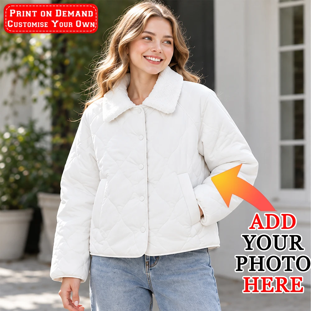:Custom patterned Women's Collared Cotton-padded Jacket