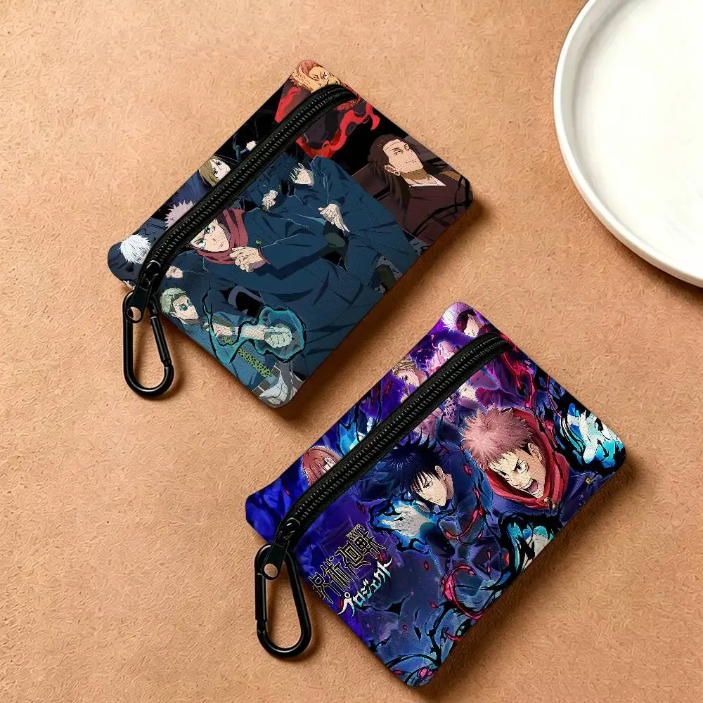 Cartoon Anime Jujutsu Kaisen Lightweight Oxford Fabric Coin Purse Carabiner Hook Design Mini Card Key Organizer Bag