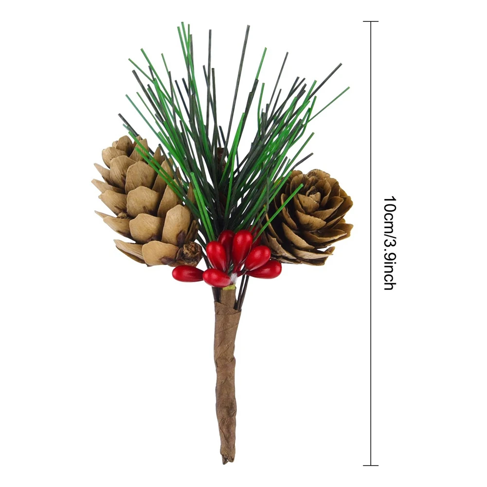 30 Pcs Artificial Pine Cone Picks and Red Berry Mini Artificial Pine Tree for Christmas Party Flower Wreaths Decorations