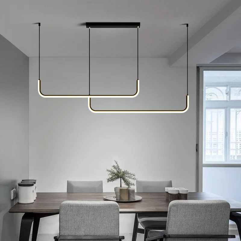 

Modern LED Ceiling Chandelier Table Dining Room Kitchen Minimalist Pendant Home Decor Lighting Lustre Linear Lamp Suspension Rod