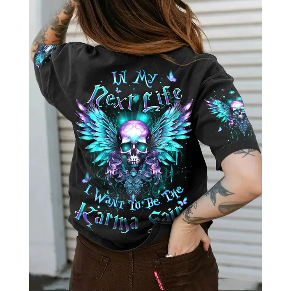 Skulls T-Shirts For Women 3d Printed Design Short Sleeve Tops T Shirt Fashion Vintage Skull Streetwear Oversized Women Clothing