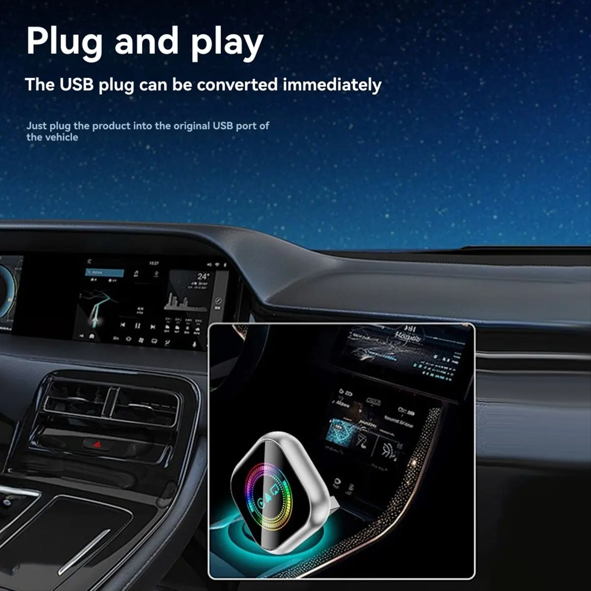 AA86 3-in-1 Wireless Carplay Adapter Airplay Smart Carplay Android Auto USB Dongle Wired Carplay to Wireless Plug and Play B