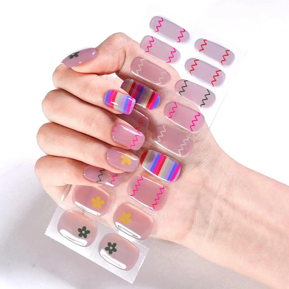 

Stick on Bake Gel Nail Strip Soft Gel Nail Strip Effortless Nail Styling 24pcs Uv Semi Cured Gel Nail Strips with Easy