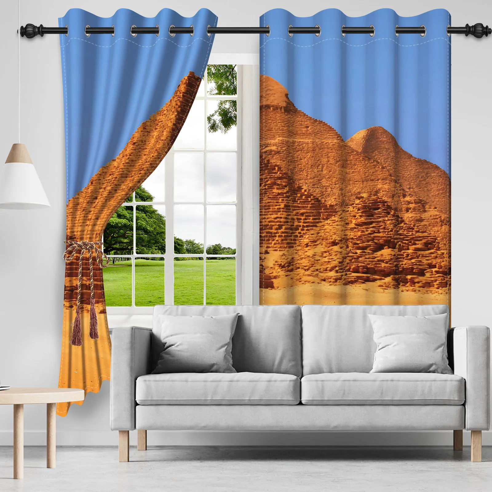 2pcs/set Egyptian Style Pyramid Window Curtain Tribal Indian Exoticism Bedroom Living Room Blackout Polyester Fabric Curtains