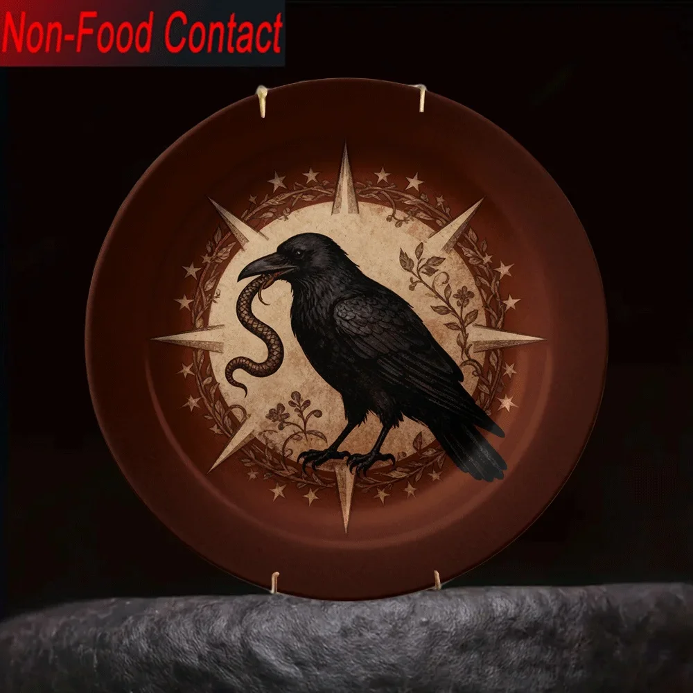 1pc Ceramic Decorative Plate | Non- Contact, Decorative Raven with Snake Totem, Ideal for Home Study, Living Room, Bedroom -