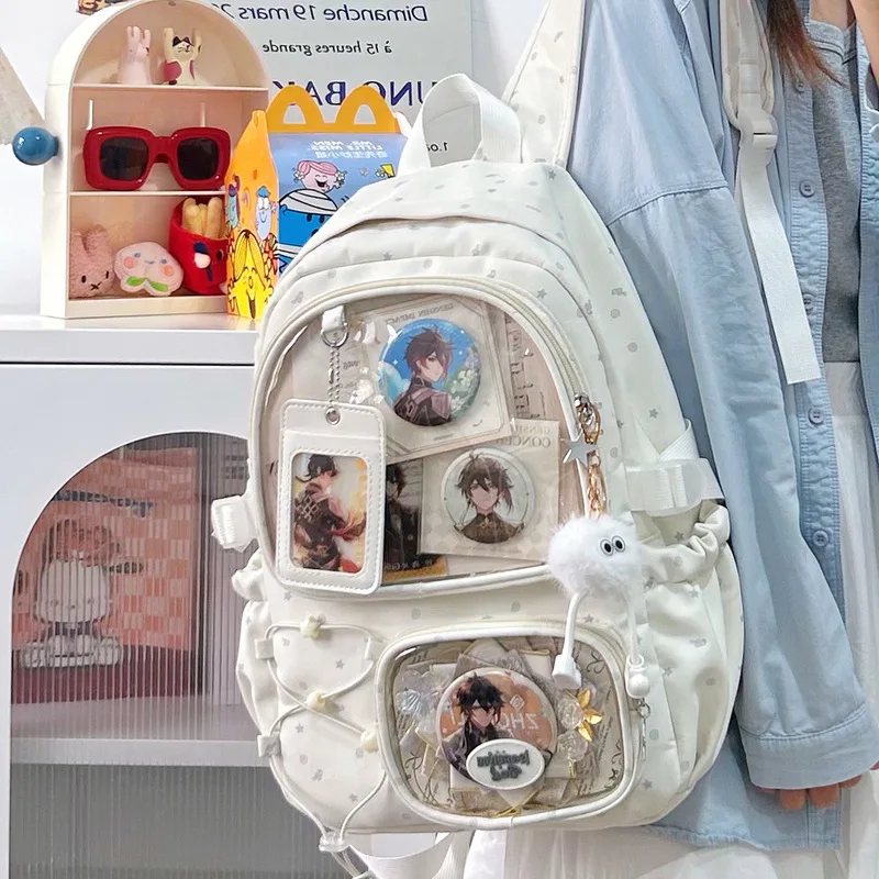 Backpack Cute Girls Badge Display School Bag Large Nylon Rucksack For Student Campus Commute Comic Con