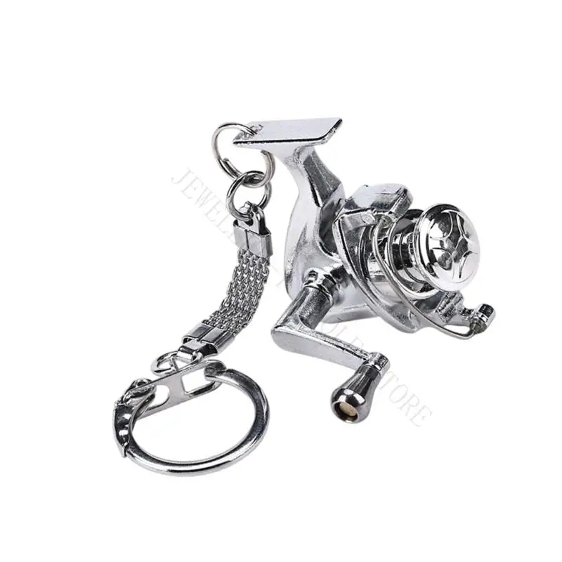 R7UF Unique Fish Line Reel Keychain Sturdy Aluminum Alloy Construction Keyrings