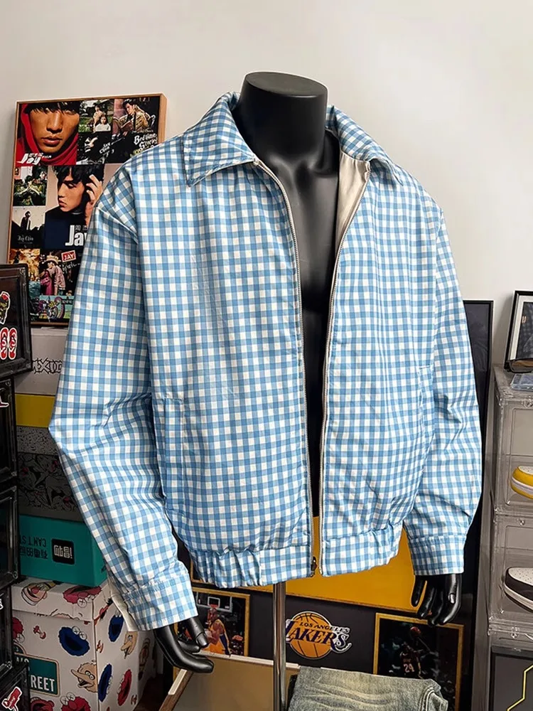 

Американская ретро-куртка унисекс в клетку, двусторонняя, весенне-осенняя, с дизайнерским воротником, премиум-класса, для мальчиков