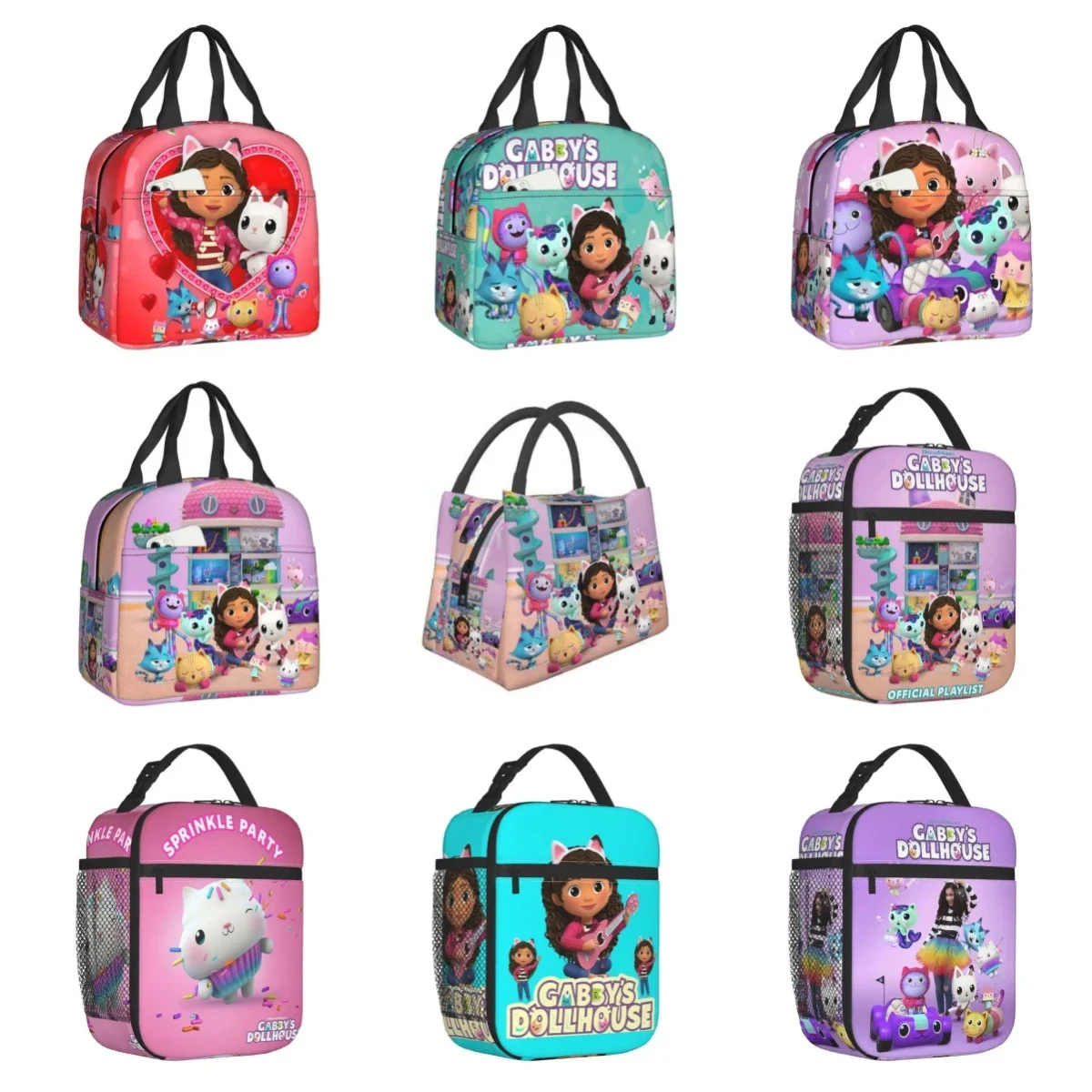 Custom Cartoon Gabbys Dollhouse Lunch Bag Men Women Gabby Mercat Cooler Thermal Insulated Lunch Boxes for Kids School