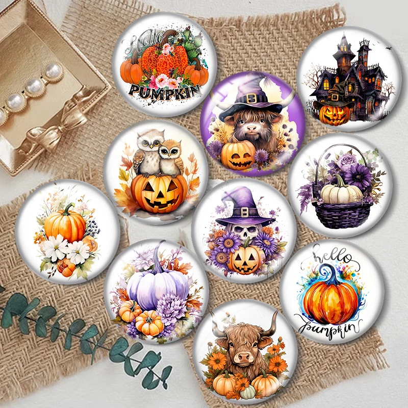 Ghost flowers Pumpkin Halloween 10pcs 12mm/18mm/20mm/25mm Round photo glass cabochon demo flat back Making findings