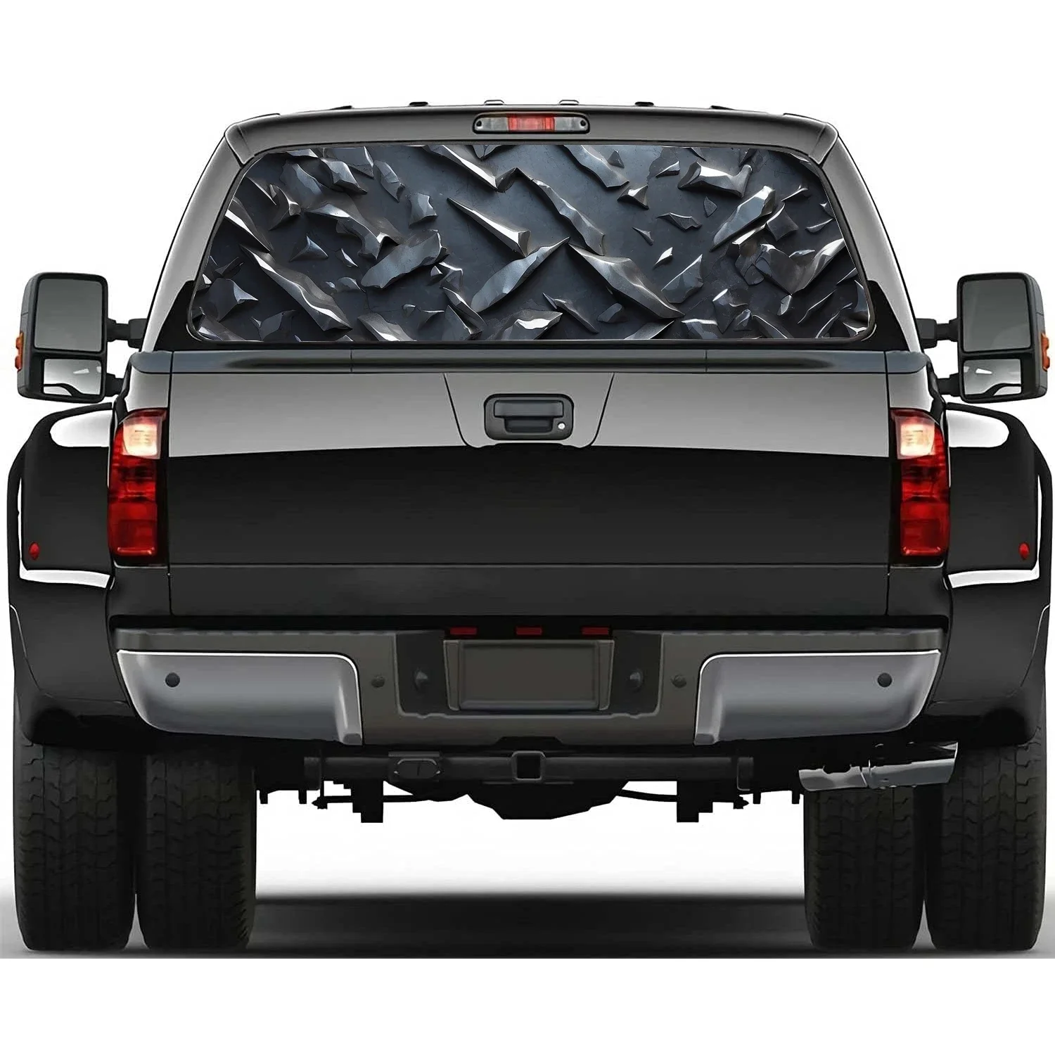 Metal Grunge Texture Rear Window Decal Fit Pickup,Truck,Car Universal See Through Perforated Back Windows Vinyl Sticker