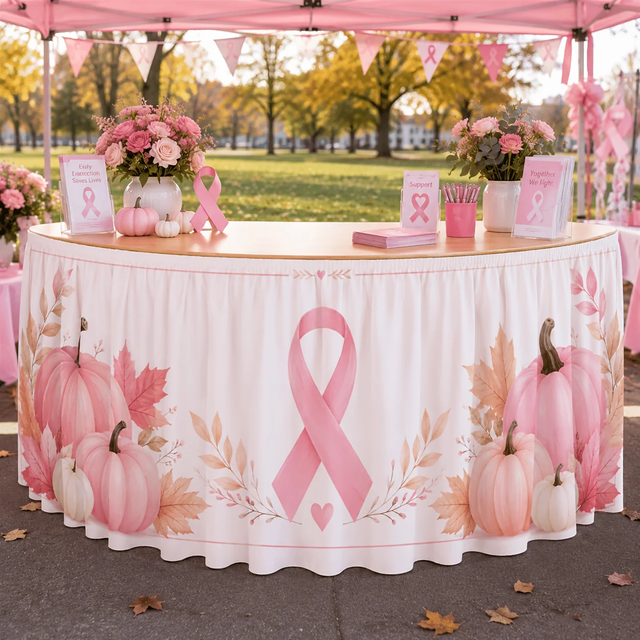 One table flag table skirt - Breast cancer awareness promotion - Autumn skirt - Pink ribbonzyc
