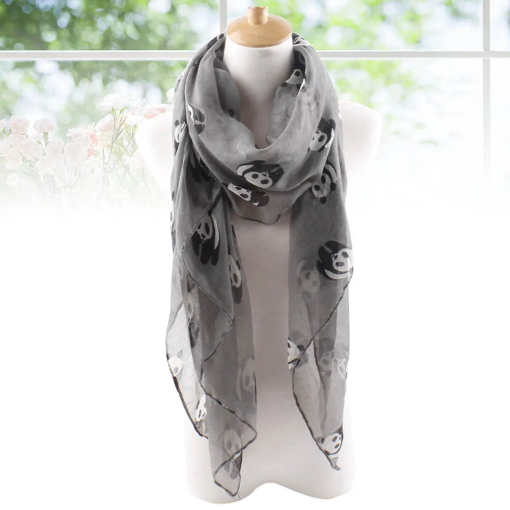 

Women Lovely Print Voile Scarf Elegant Wrap Shawl For Vacation Gift Family Female Friends Female Gray