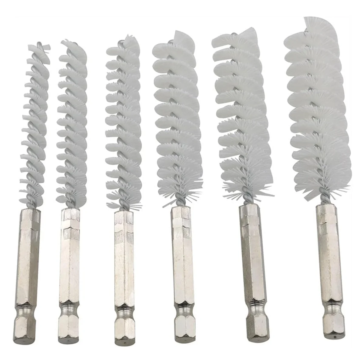 

ABXK 6PCS 8-19mm Drill Wire Brush Hexagonal Rod Deburring Pipe Brush Set Nylon 1/4 Inch Drill Cleaning Wire Brush