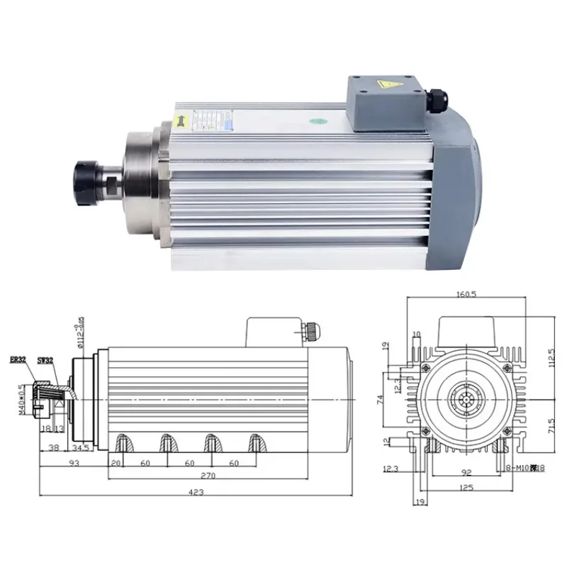 

High Speed 6000RPM 7.5KW ER32 CNC Spindle Motor Square air Cooling Spindle for CNC Milling Drilling Machine