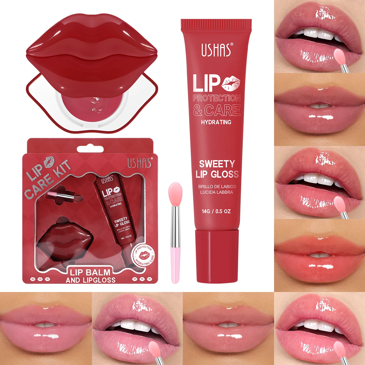 O conjunto USHAS Sweetheart Lip Color e Lip Balm fornece proteção hidratante para lábios secos e rachados.