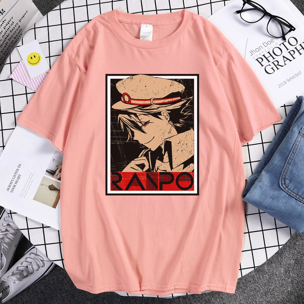 Ranpo Edogawa Cartoon Print Man T-Shirts Casual Vintage Clothing Fashion Crewneck Tshirts High Quality Breathable Tshirt Men's