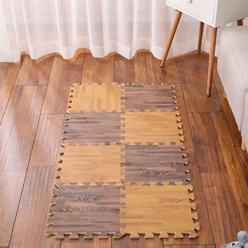 Wooden Grain Floor Mat Fashion Foam Play Splicing Bedroom Thicken Soft Modern Floor Kids Rug Living Room Crawling Carpet