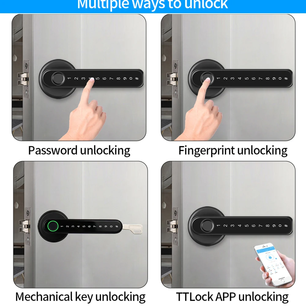 Imagem -04 - Biométrico Fingerprint Electronic Handle Lock Ttlock Chave da Senha Ttlock Tuya Smartlife App Door Lock Bluetooth