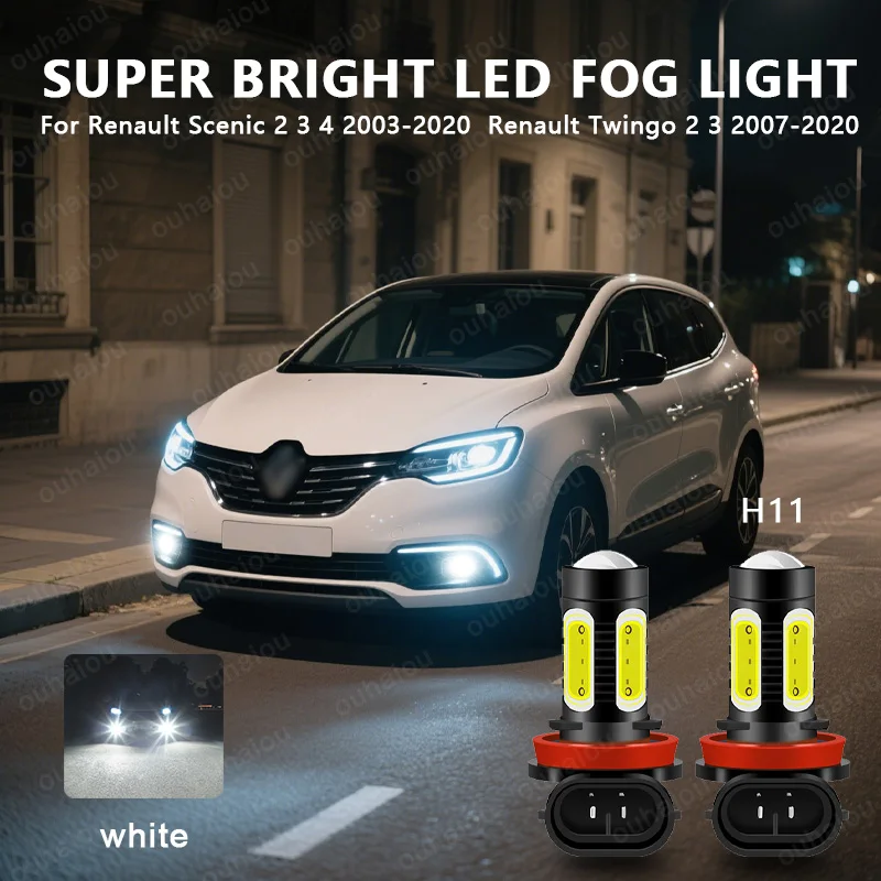 

For Renault Scenic 2 3 4 2003-2020 For Renault Twingo 2 3 2007-2020 2pcs LED H8 H11 Fog Light Bulb Car DRL Lamp 6000K 12V ﻿
